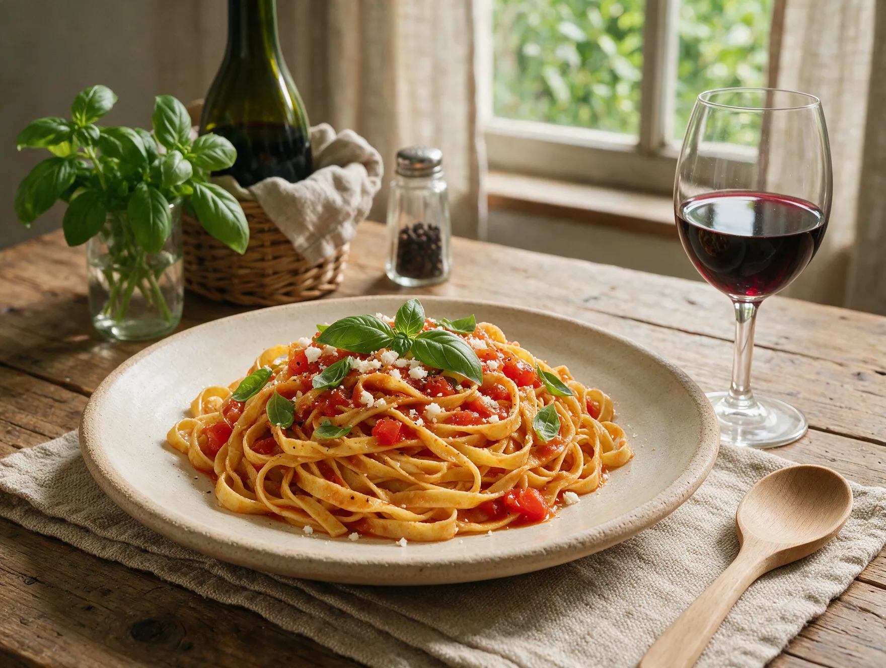 Tagliatelle with tomato and basil