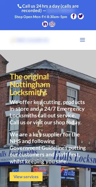 hallslocksmiths.co.uk today, on a phone