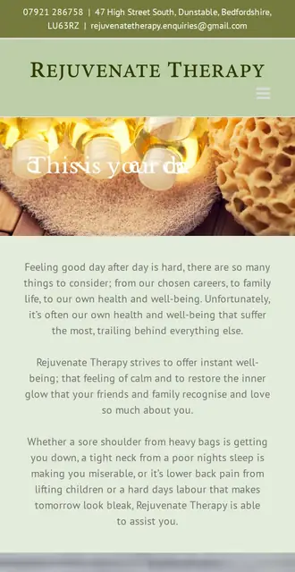 rejuvenatemassage.co.uk today, on a phone