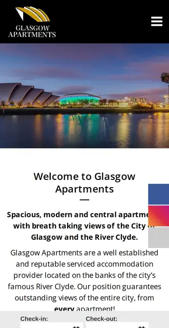 glasgowapartments.co.uk today, on a phone