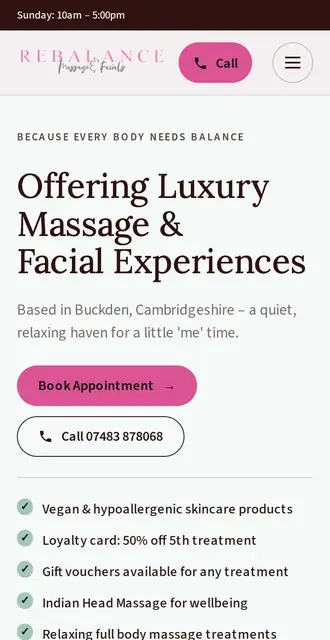 rebalancemassageandfacials.co.uk, our Version B