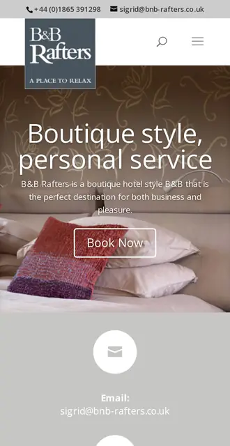 bnb-rafters.co.uk today, on a phone
